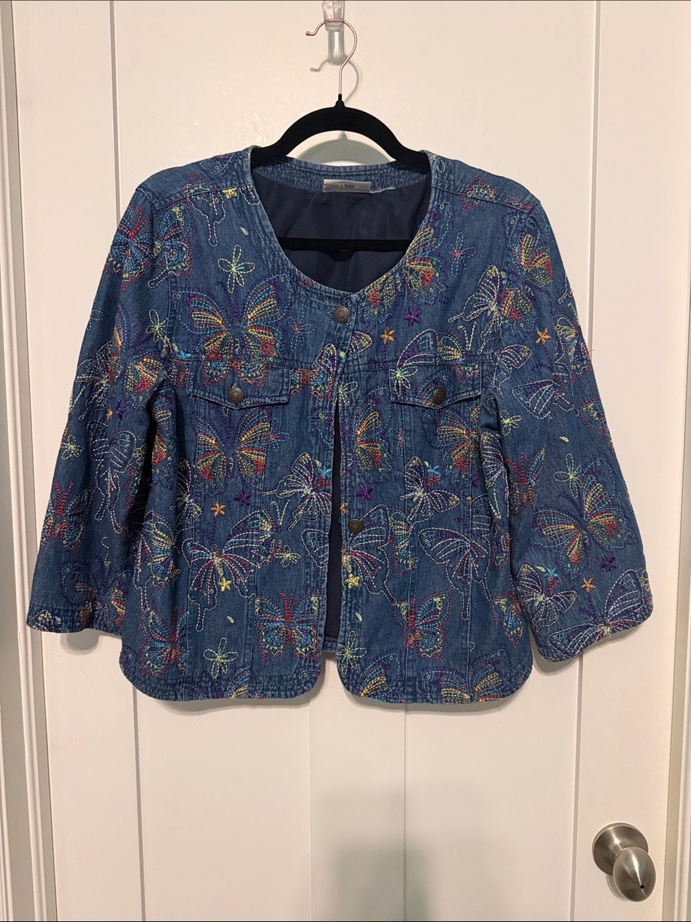 Blair Multicolor Embroidered Denim Jacket - Blue